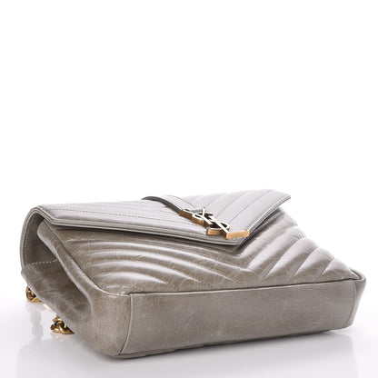 Saint Laurent Waxed Calfskin Matelasse Chevron Medium Monogram College Bag Fog Gray 4 of 7