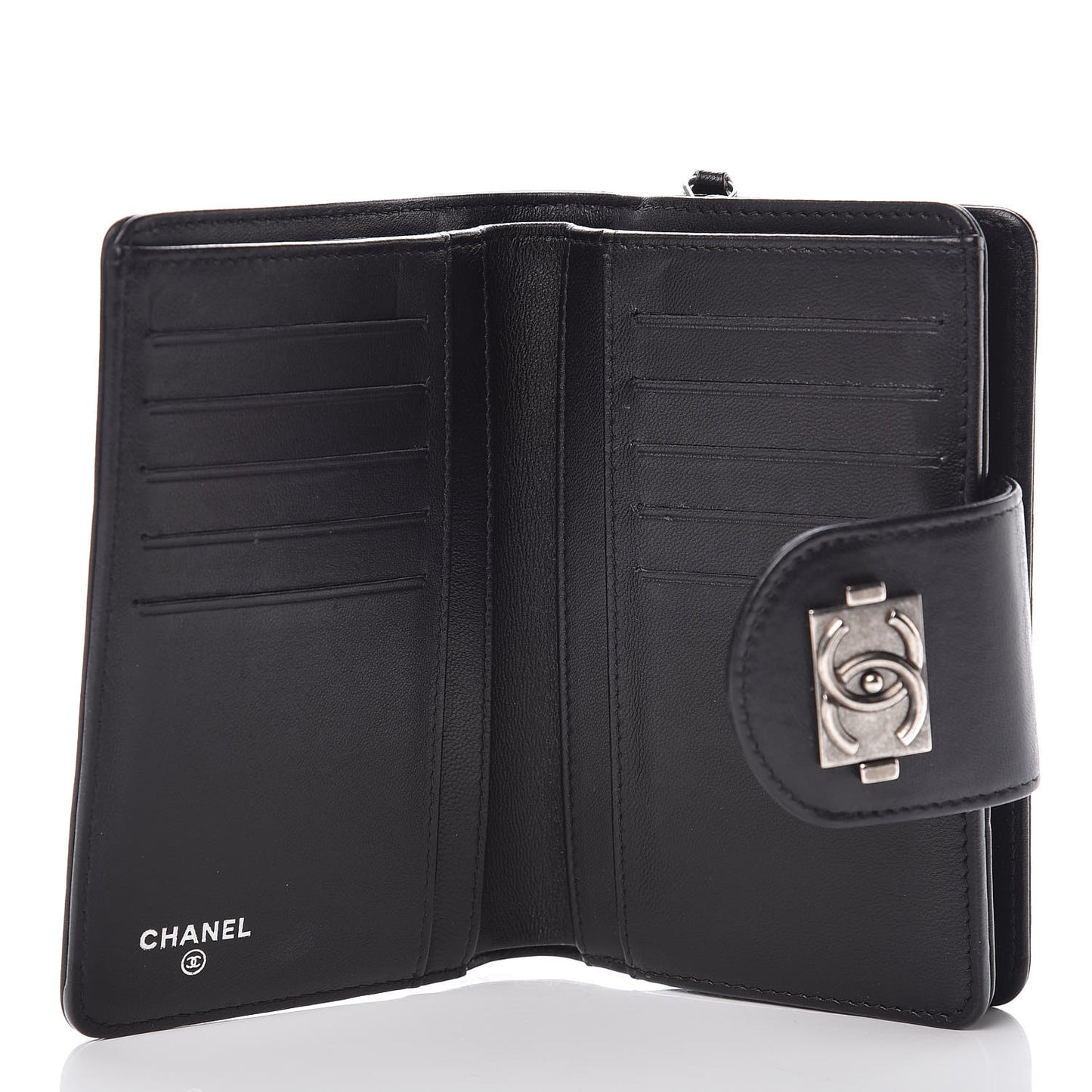 Lambskin Quilted Boy Large Zip Pocket Wallet Black