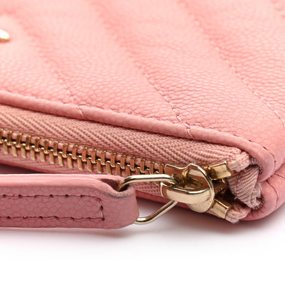 Chanel Flat Caviar Chevron Quilted Small Cosmetic Case Pink 8 of 10