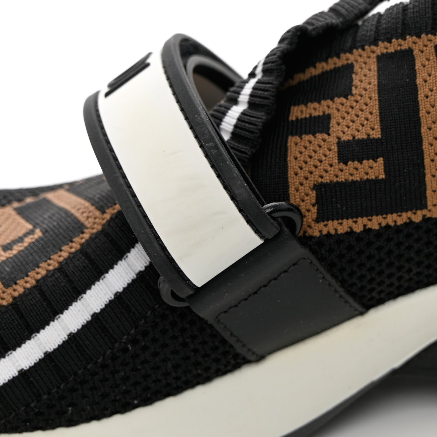 Fendi Stretch Yarn FF Stiff Band Rockoko Sneakers 38 Black White Tobacco 8 of 13
