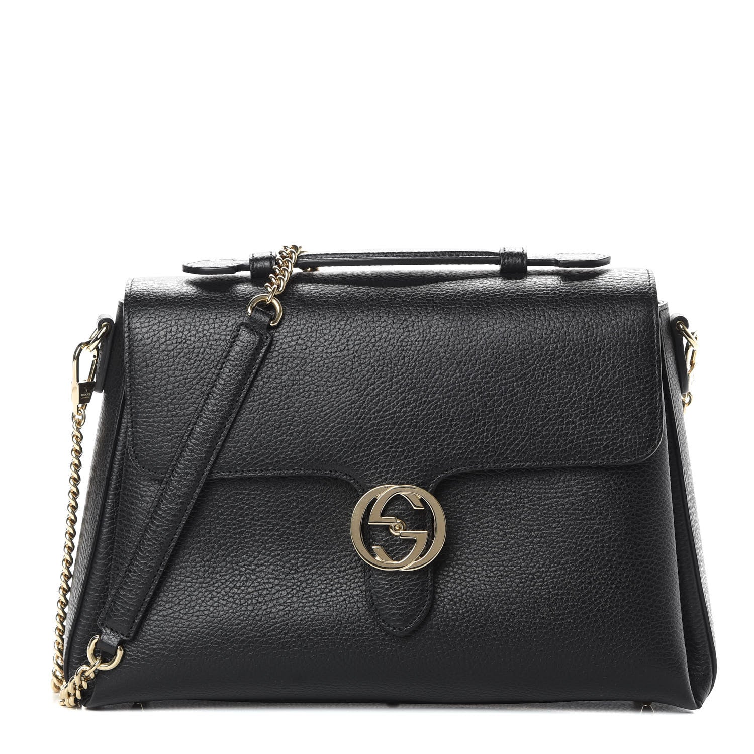 Gucci Dollar Calfskin Medium Interlocking G Top Handle Shoulder Bag Black 1 of 14