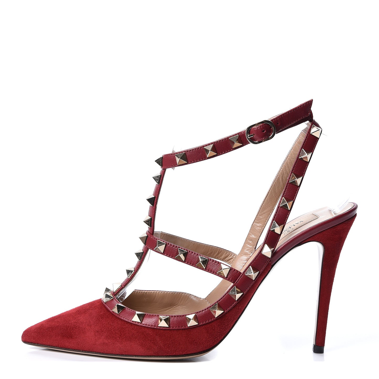 Suede Rockstud Ankle Strap Pumps 40.5 Dark Red