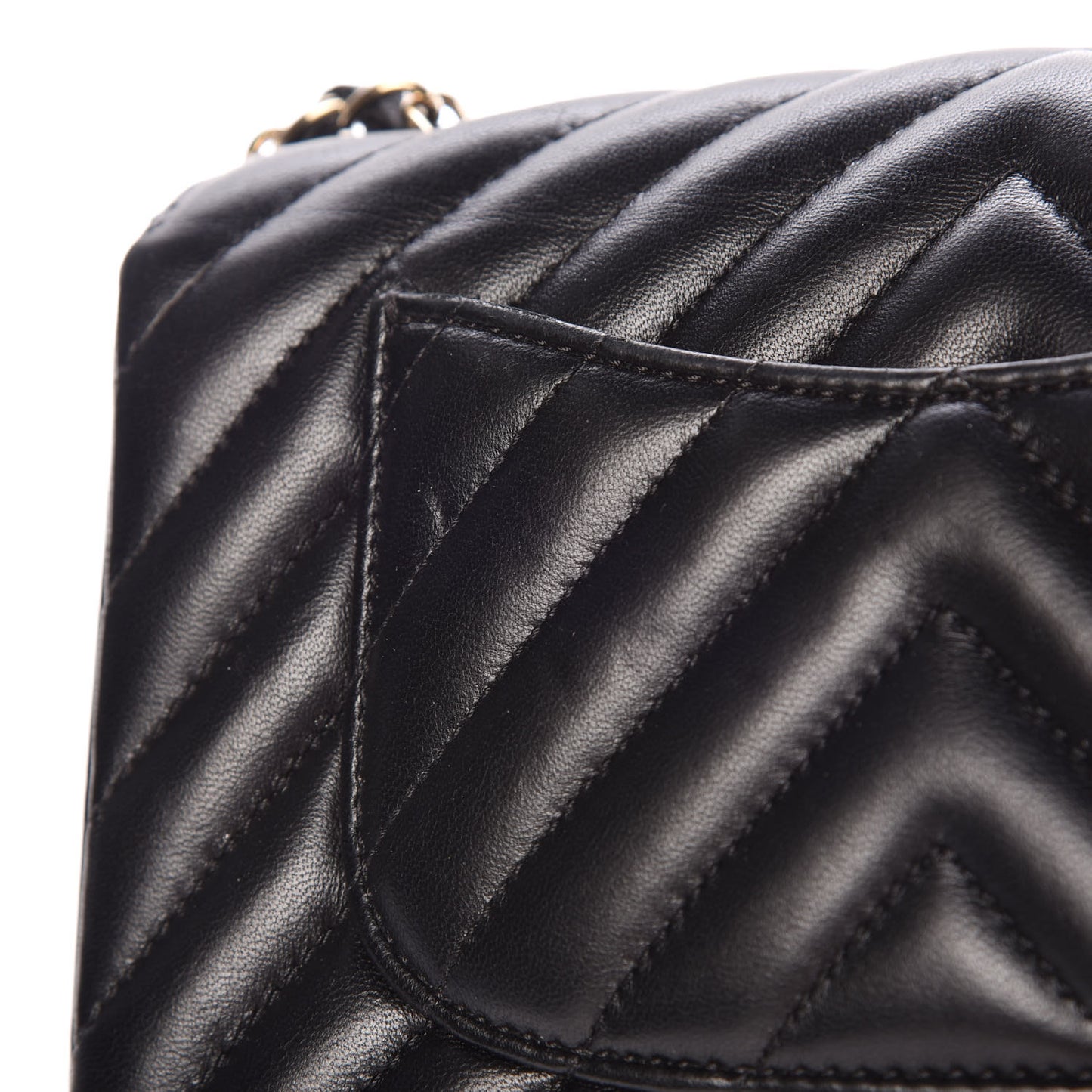 Lambskin Chevron Quilted Mini Rectangular Flap Black