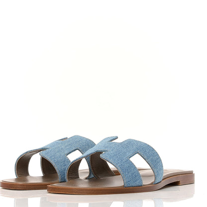 Hermes Denim Canvas Oran Sandals 39 Bleu Clair 3 of 9