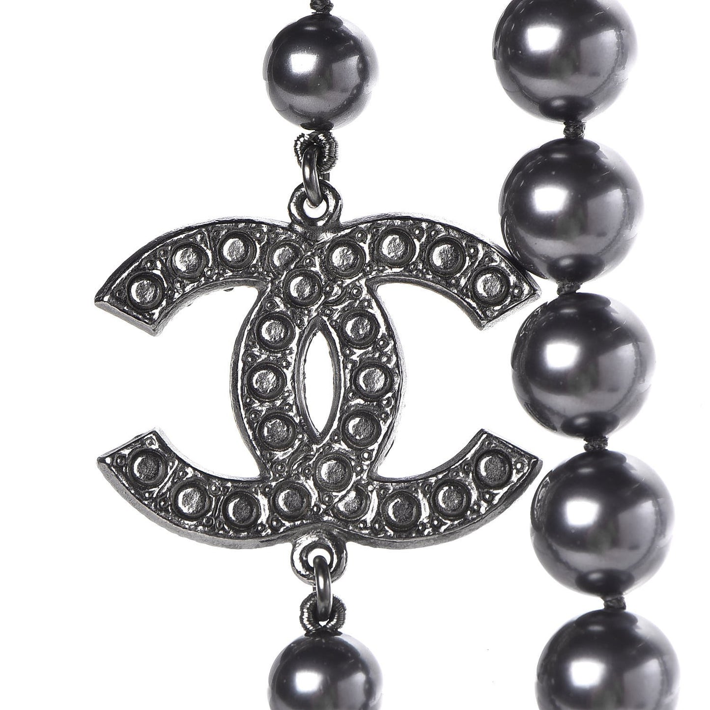 Ruthenium Graduated Pearl CC Long Necklace Dark Grey