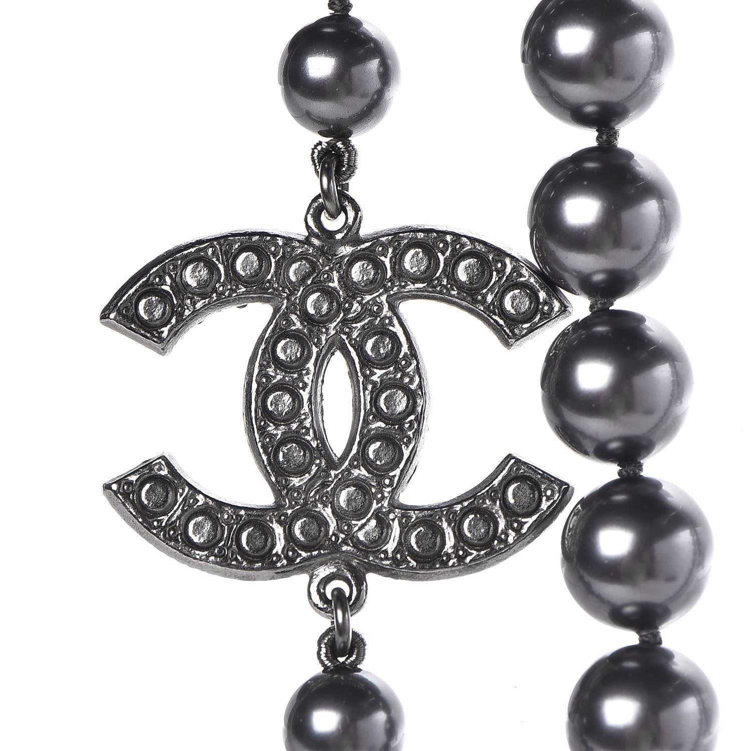 Chanel Ruthenium Graduated Pearl CC Long Necklace Dark Grey 6 of 7