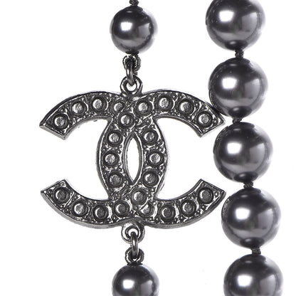 Chanel Ruthenium Graduated Pearl CC Long Necklace Dark Grey 6 of 7