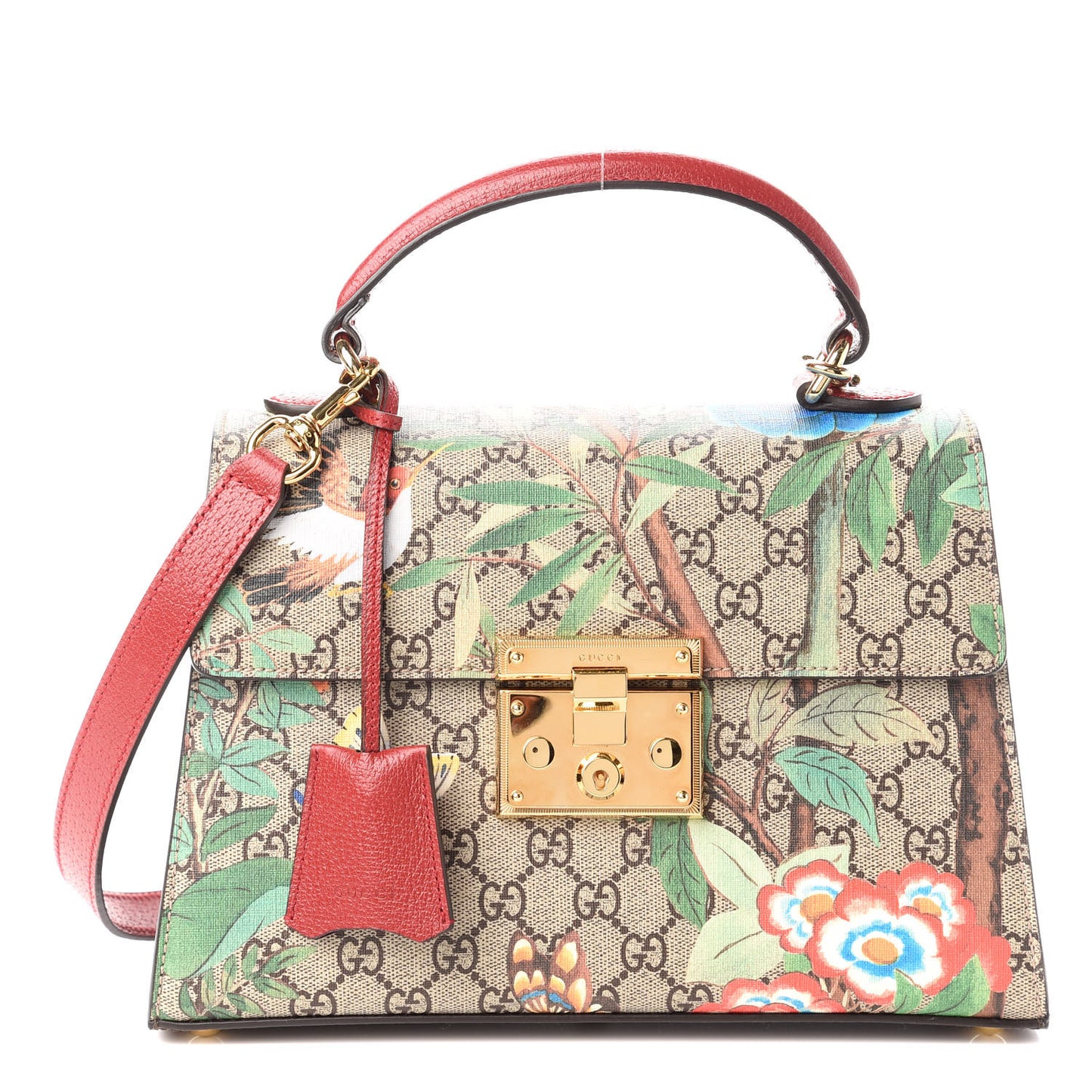 GG Supreme Monogram Tian Small Padlock Top Handle Bag Beige Multicolor New Acero Red