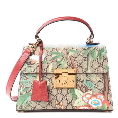 Gucci GG Supreme Monogram Tian Small Padlock Top Handle Bag Beige Multicolor New Acero Red 1 of 8