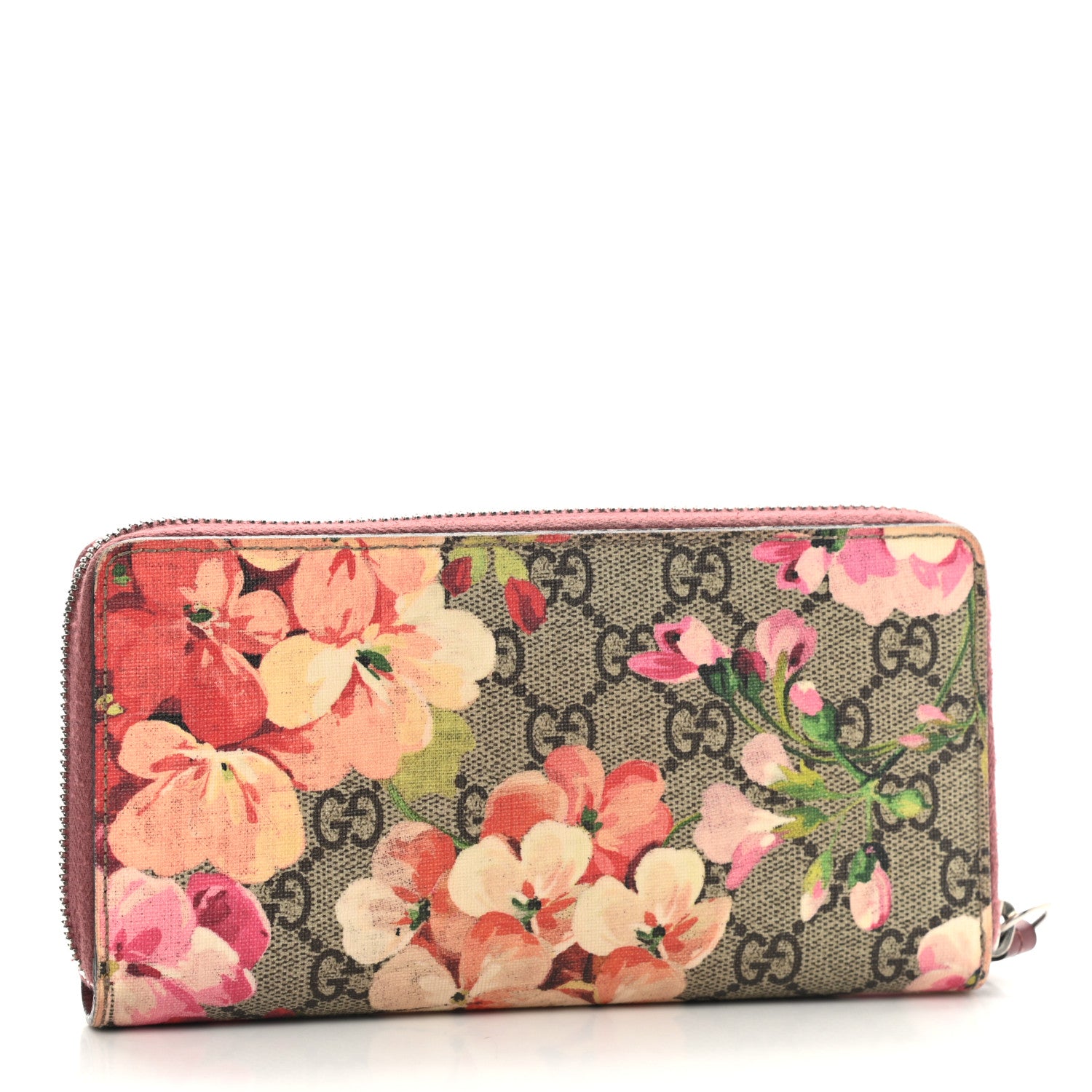 Gucci GG Supreme Monogram Blooms Zip Around Wallet Beige Multicolor Dry Rose 2 of 7