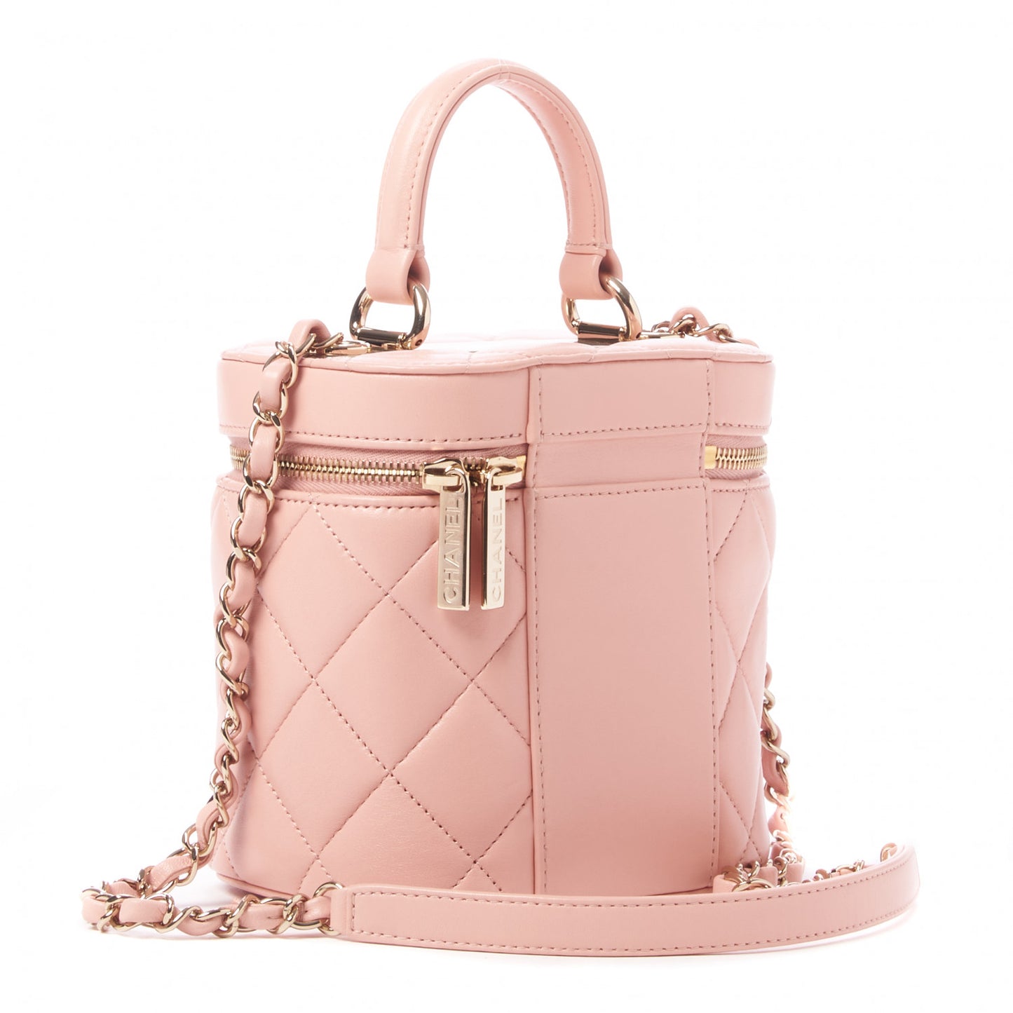 Lambskin Quilted Trendy Vanity Case Pink