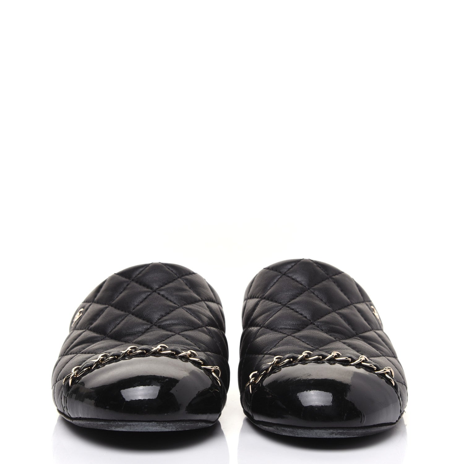 Chanel Lambskin Patent Quilted Chain Mules 37.5 Black 2 of 16
