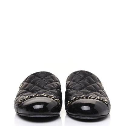 Chanel Lambskin Patent Quilted Chain Mules 37.5 Black 2 of 16