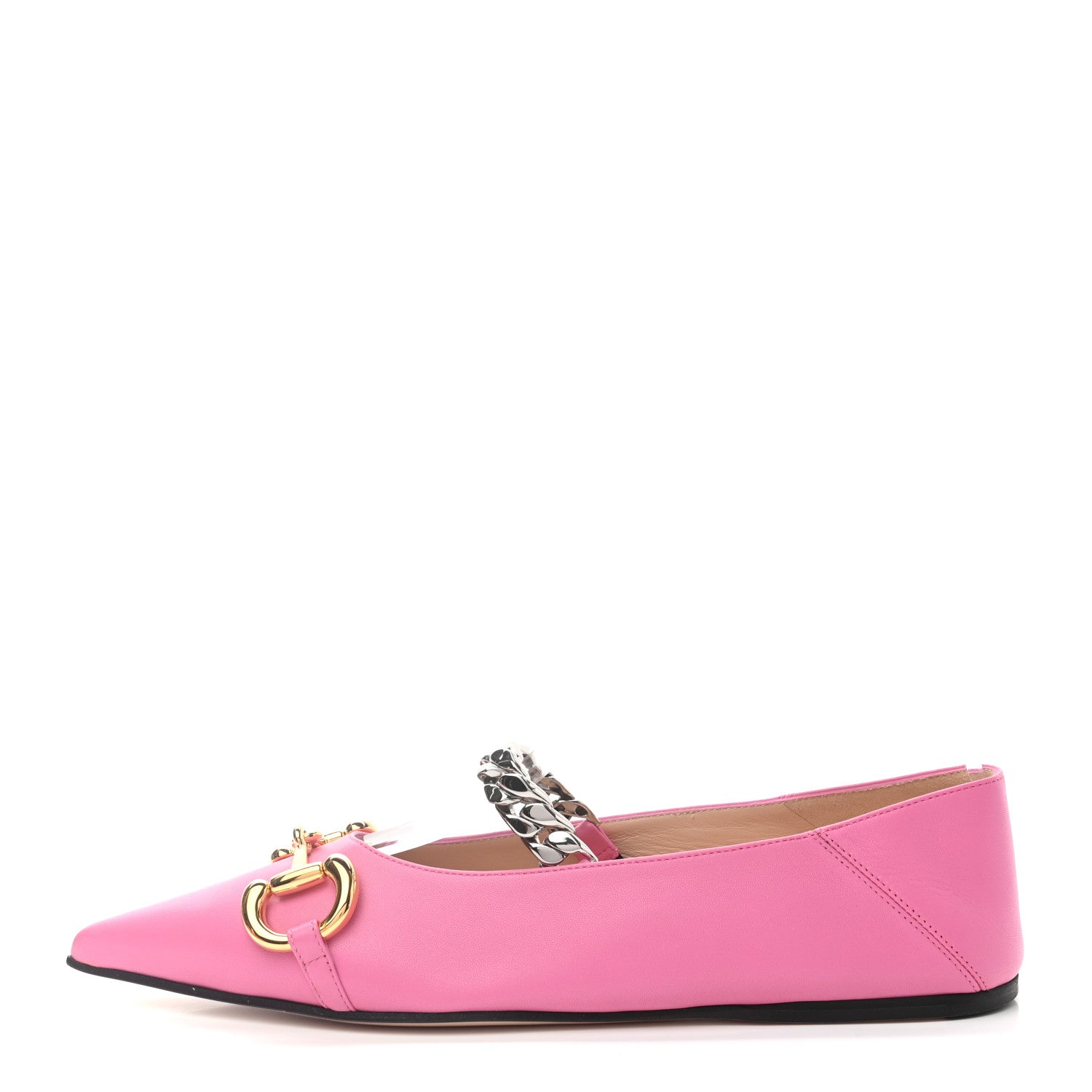 Gucci Nappa Charlotte Deva Horsebit Chain Embellished Flats 37 Pink Tropical Flower 1 of 10