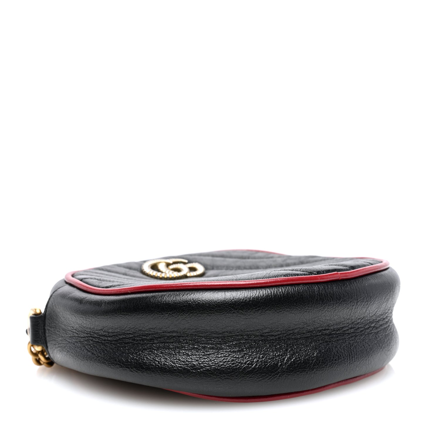 Vintage Effect Calfskin Matelasse Diagonal Mini Torchon GG Marmont Round Shoulder Bag Black Romantic Cherry