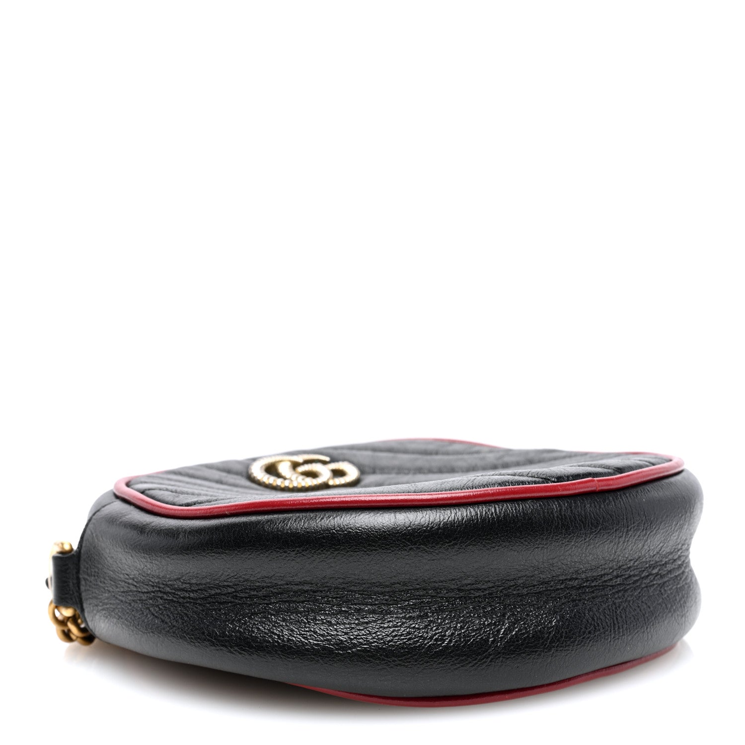 Gucci Vintage Effect Calfskin Matelasse Diagonal Mini Torchon GG Marmont Round Shoulder Bag Black Romantic Cherry 4 of 10