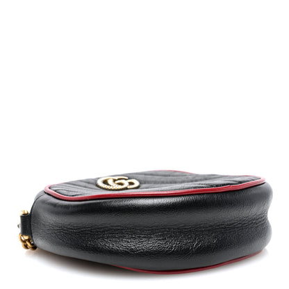 Gucci Vintage Effect Calfskin Matelasse Diagonal Mini Torchon GG Marmont Round Shoulder Bag Black Romantic Cherry 4 of 10