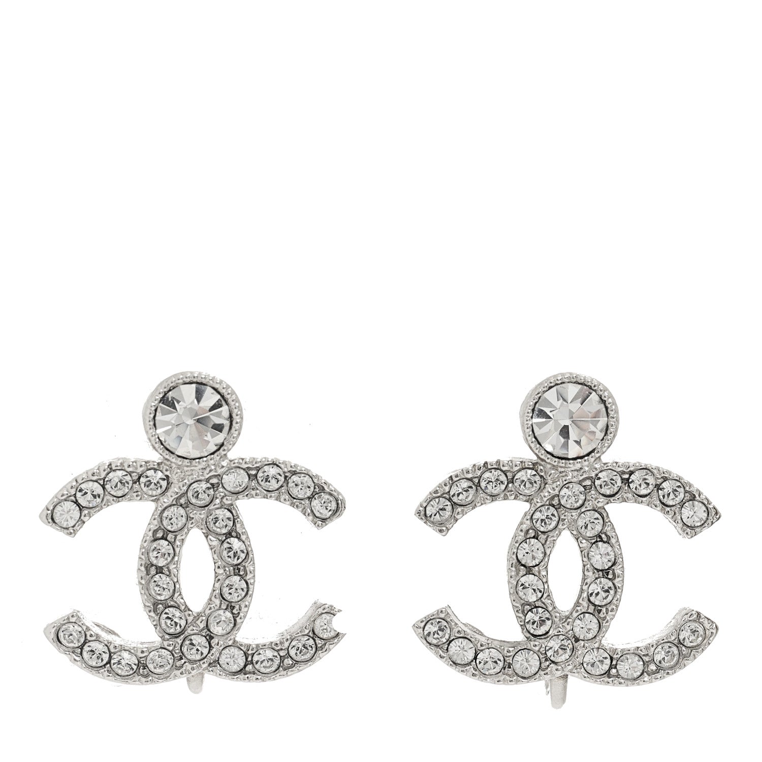 Chanel Crystal CC Earrings Silver 1 of 5