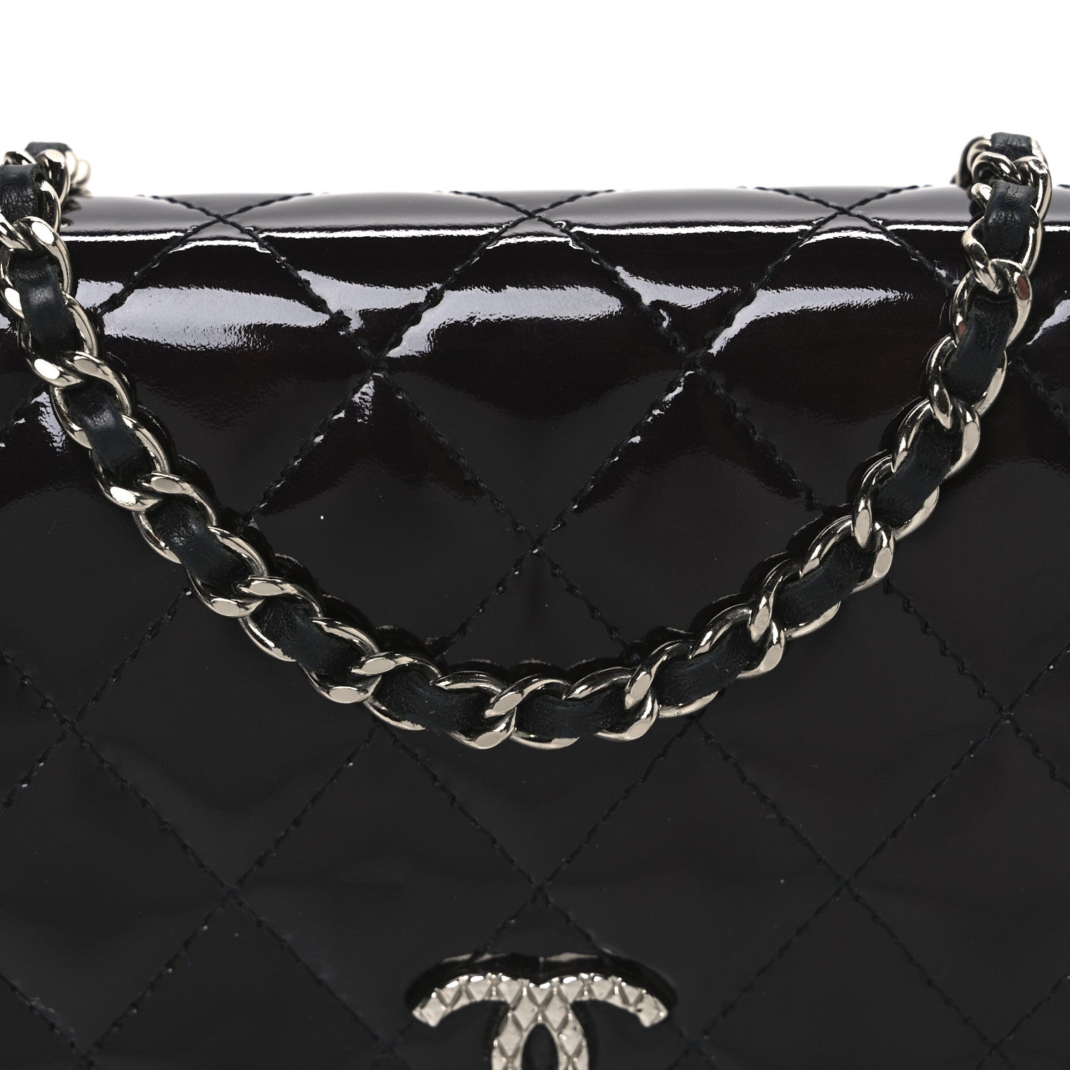 Chanel Patent Quilted Brilliant Wallet On Chain WOC Black 9 of 11