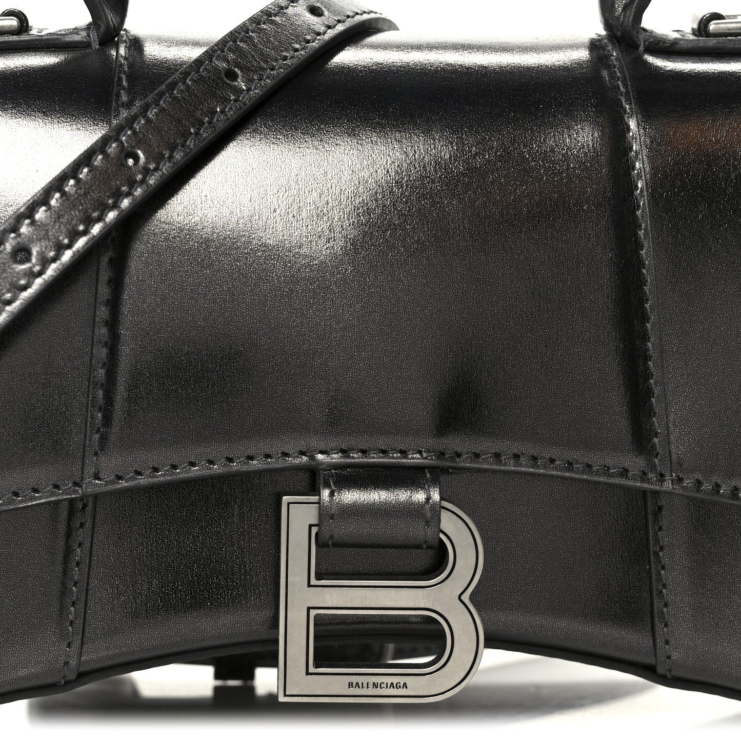 Metallic Calfskin Hourglass Top Handle Bag XS Gunmetal