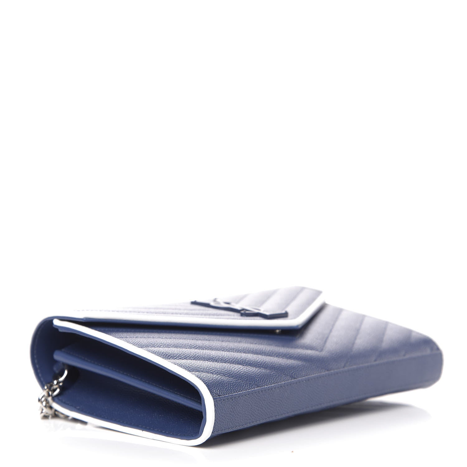 Saint Laurent Grain De Poudre Matelasse Monogram Chain Wallet Denim Bianco Ottico 4 of 9