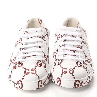 Gucci Calfskin GucciGhost Print Womens Ace Sneakers 38 White Hibiscus Red 2 of 10
