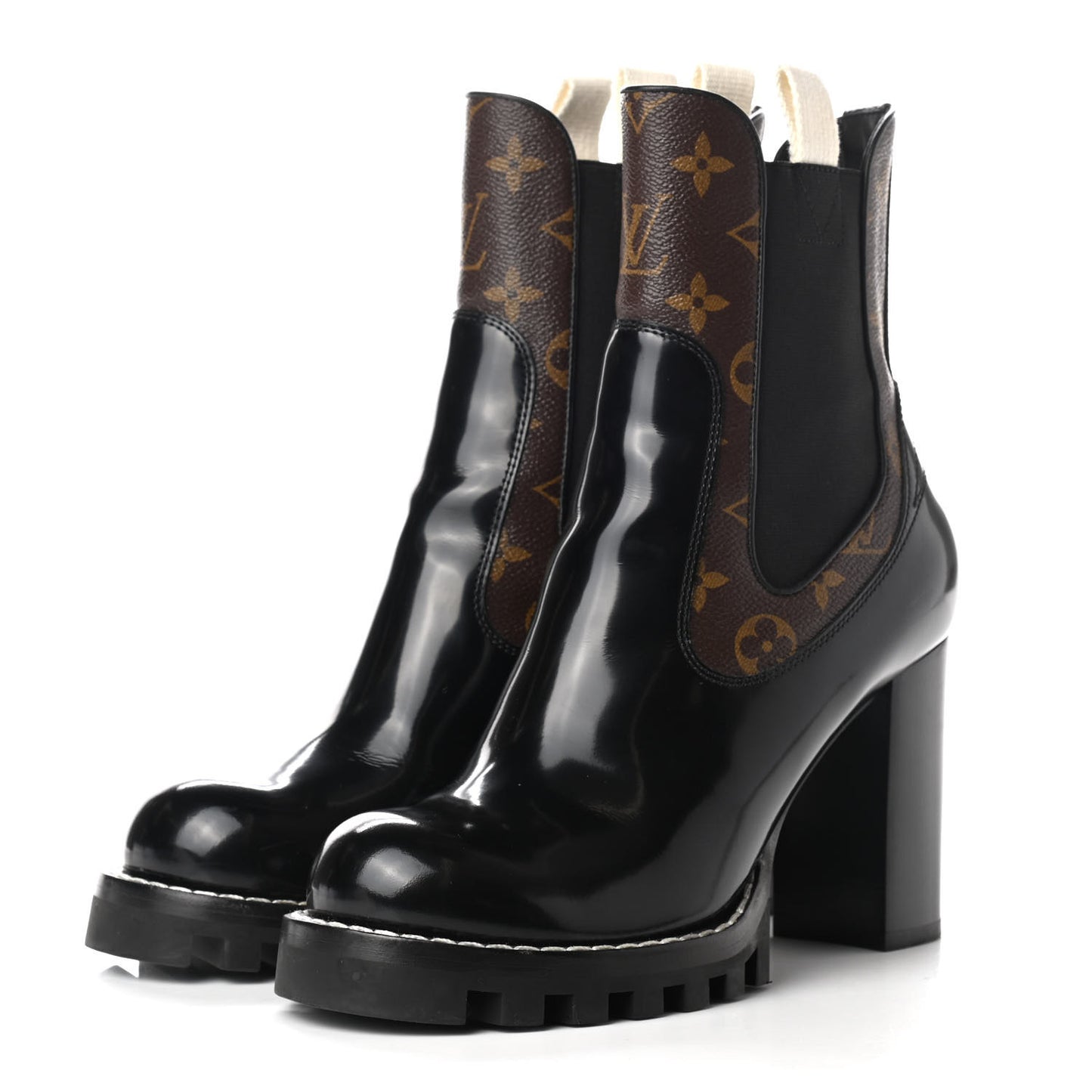 Patent Calfskin Monogram Star Trail Chelsea Ankle Boots 39 Black
