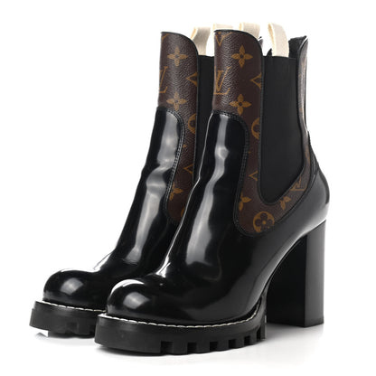 Louis Vuitton Patent Calfskin Monogram Star Trail Chelsea Ankle Boots 39 Black 3 of 9