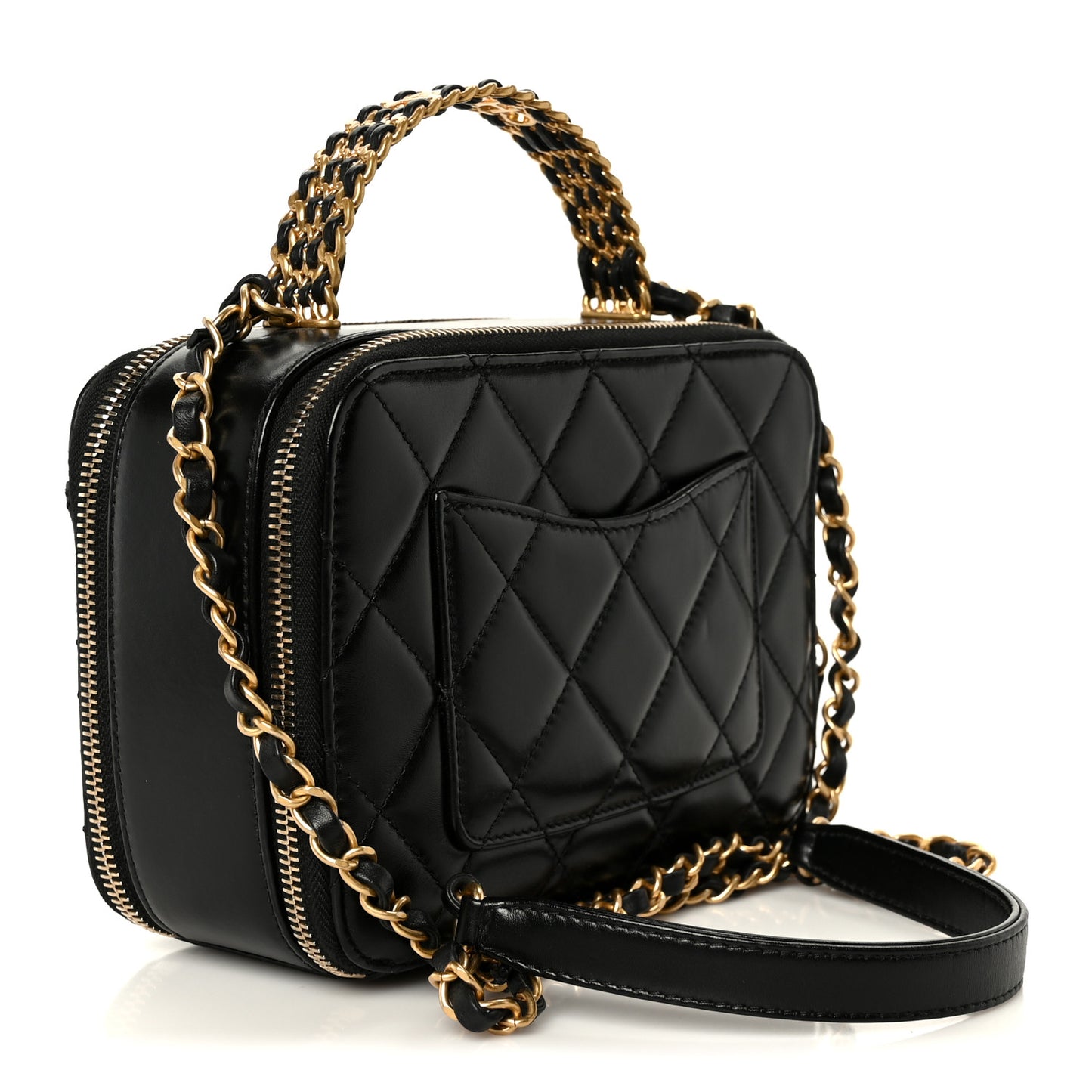 Shiny Calfskin Quilted Top Handle Vanity Black