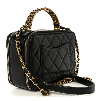 Chanel Shiny Calfskin Quilted Top Handle Vanity Black 3 of 12