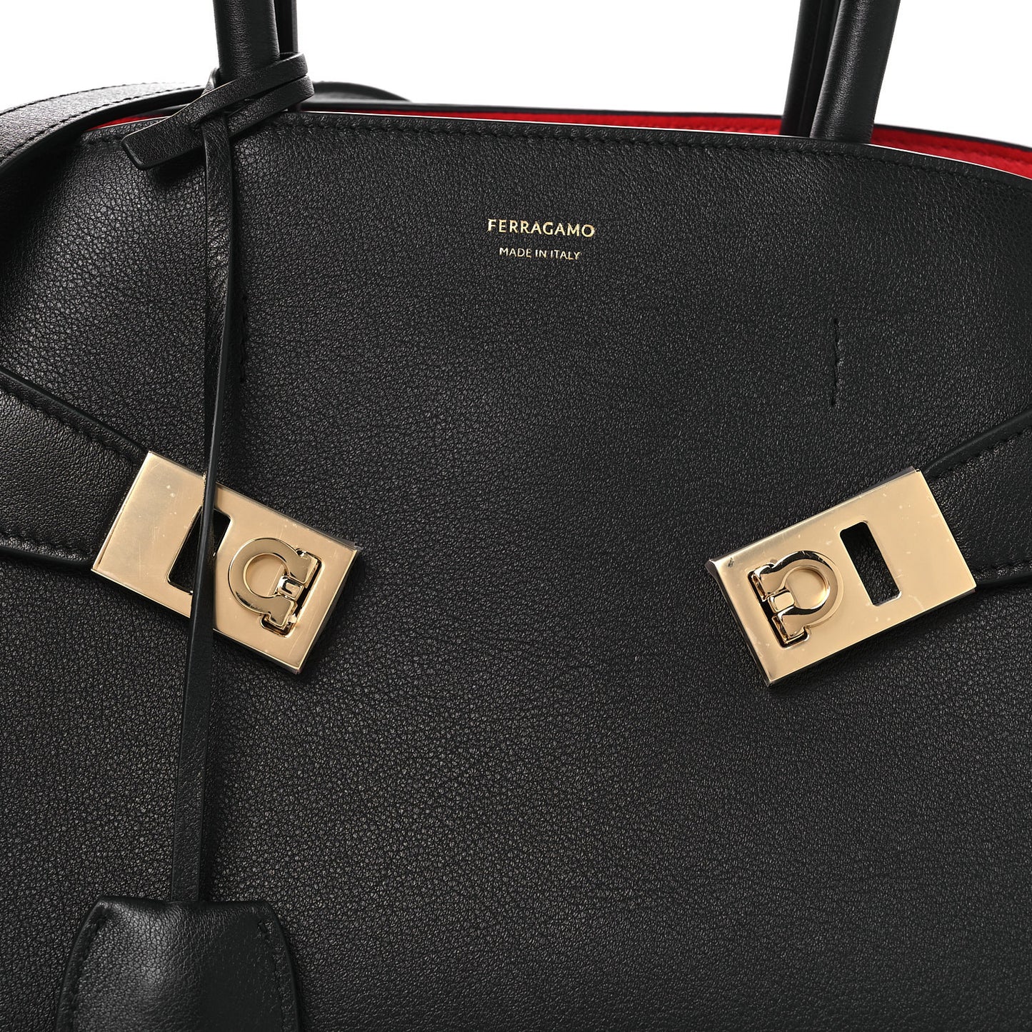 Calfskin Medium Hug Soft Bicolor Shoulder Bag Black Flame Red