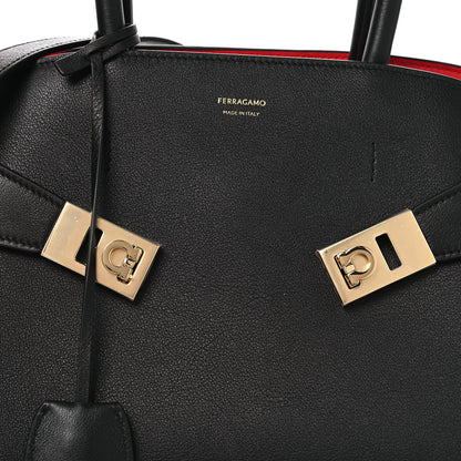 Salvatore Ferragamo Calfskin Medium Hug Soft Bicolor Shoulder Bag Black Flame Red 8 of 12