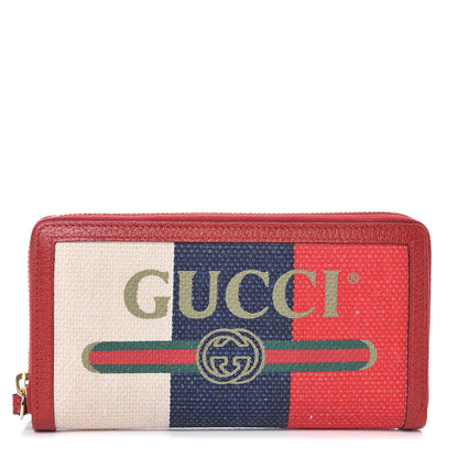 Gucci Canvas Sylvie Stripe Logo Zip Around Wallet Mystic White Hibiscus Red Maritime 1 of 8