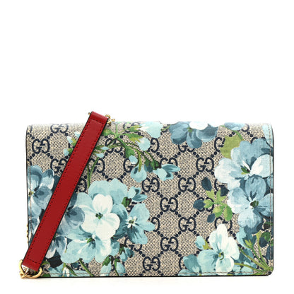 Gucci GG Supreme Monogram Blooms Chain Wallet Blue 1 of 12