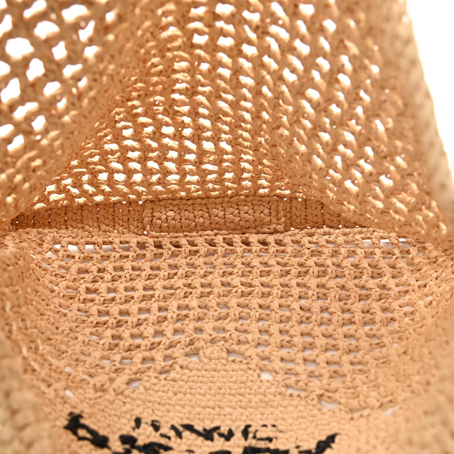 Yarn Raffia Effect Crochet Logo Embroidered Tote Bag Naturale