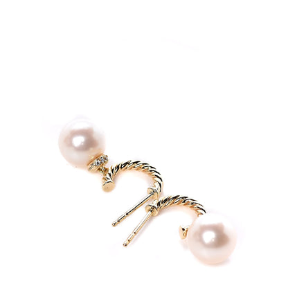 David Yurman 18K Yellow Gold Pearl Diamond Solari Hoop Earrings 3 of 5