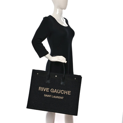 Saint Laurent Raffia Linen Calfskin Rive Gauche Tote Black 2 of 9