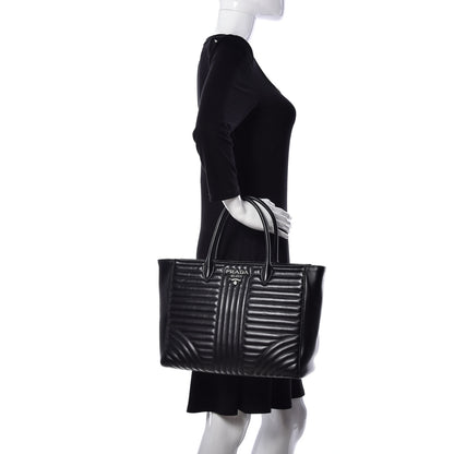 Prada Soft Calfskin Impunture Diagramme Tote Black 3 of 10