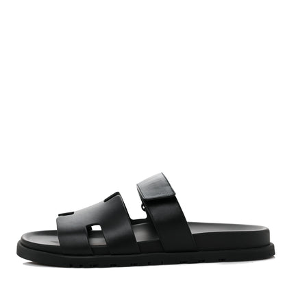 Hermes Calfskin Mens Chypre Sandals 42 Black 1 of 8