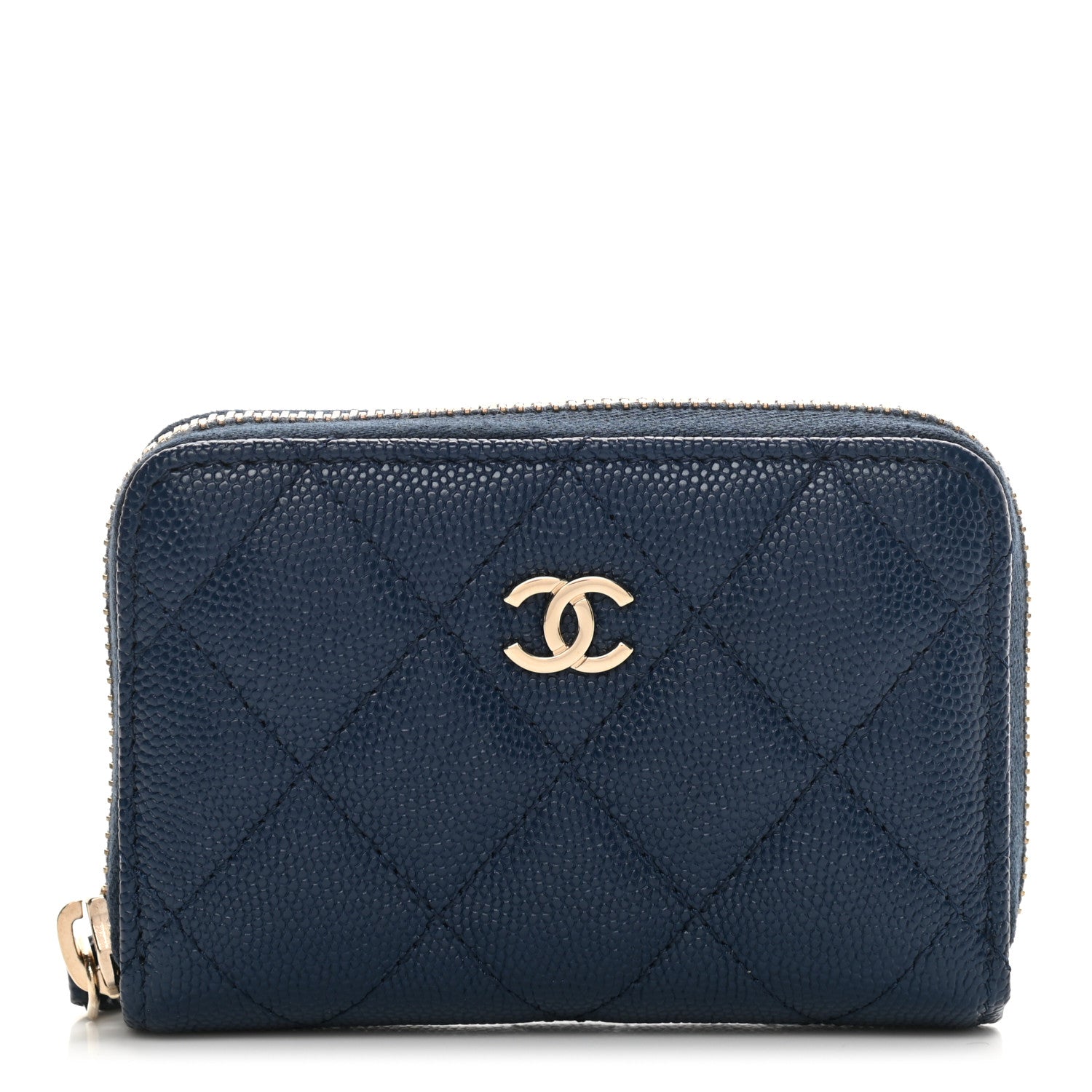 Chanel Caviar Quilted Zip Coin Purse Dark Blue 1 of 10