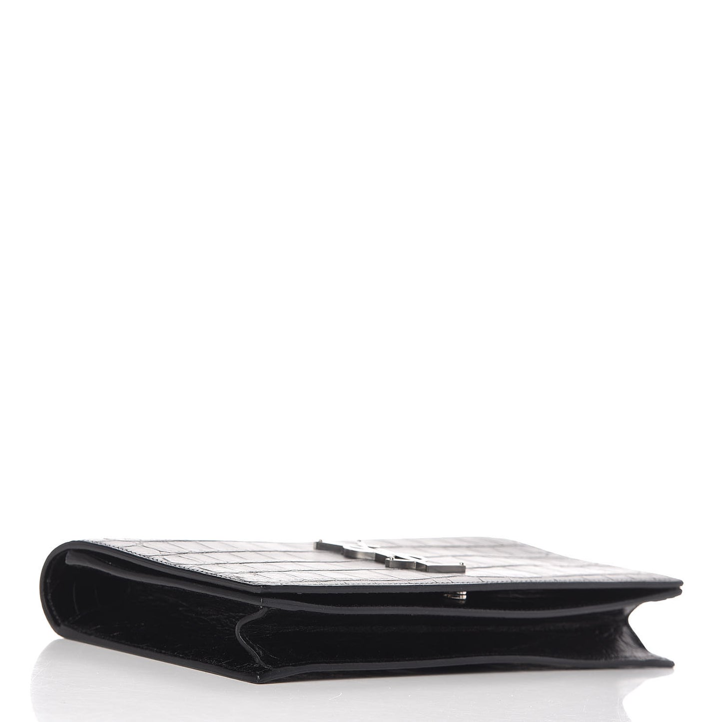 Calfskin Crocodile Embossed Classic Kate Monogram Clutch Black