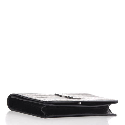 Saint Laurent Calfskin Crocodile Embossed Classic Kate Monogram Clutch Black 4 of 7