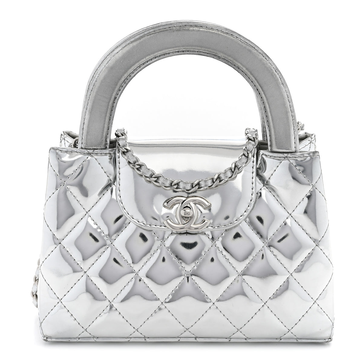 Chanel Mirror Calfskin Metallic Calfskin Quilted Nano Kelly Shopper Silvery 1 of 10