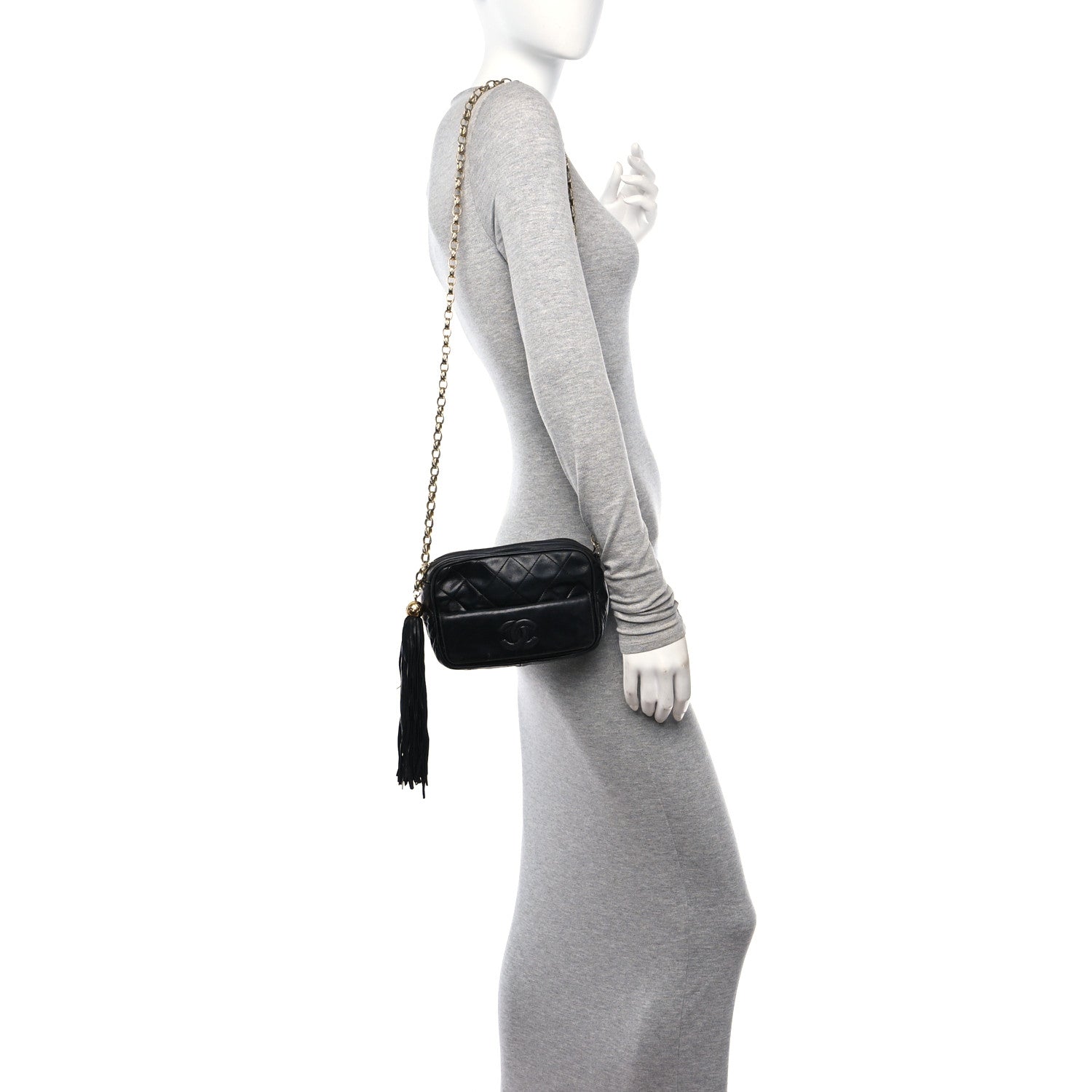 Chanel Lambskin Quilted Tassel Camera Case Black 2 of 14