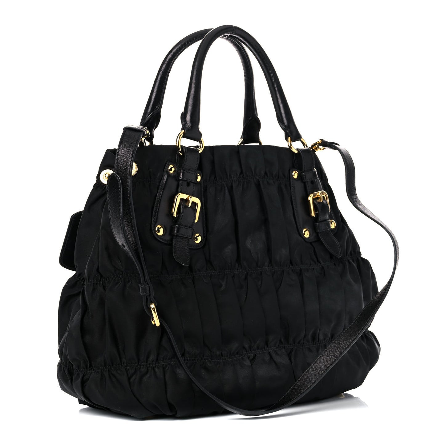 Tessuto Nylon Nappa Gaufre Shopping Satchel Black