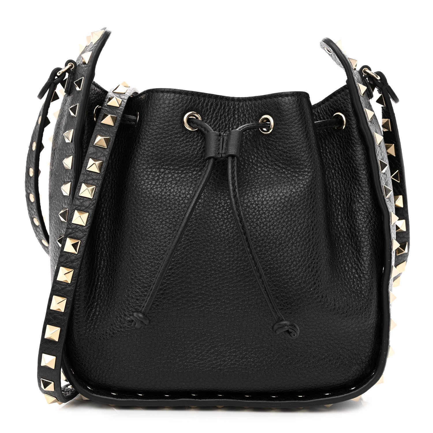 Valentino Garavani Grained Calfskin Rockstud Bucket Bag Black 1 of 9