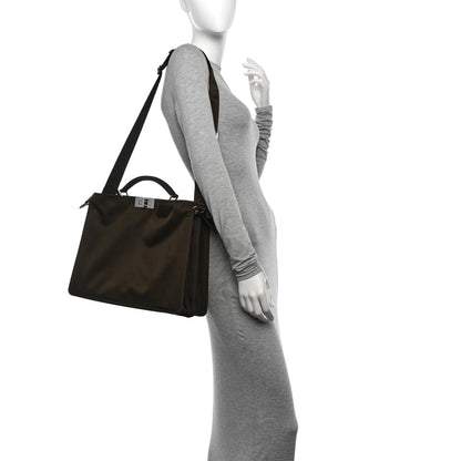 Fendi Nylon Vitello Cover Logo Embossed Medium Peekaboo I SEE U Satchel Ebano Sunflower 2 of 14