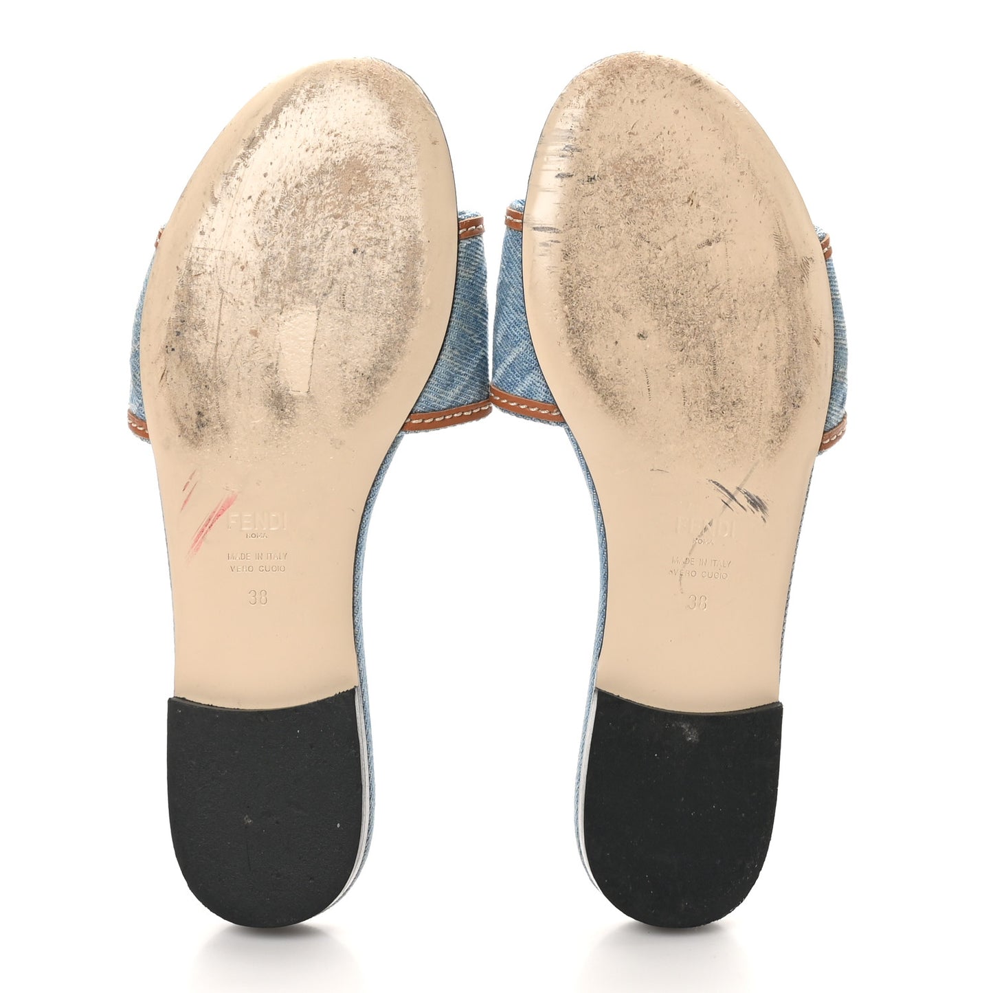 Denim Print Logo Flat Slide Sandals 38 Denim Brandy