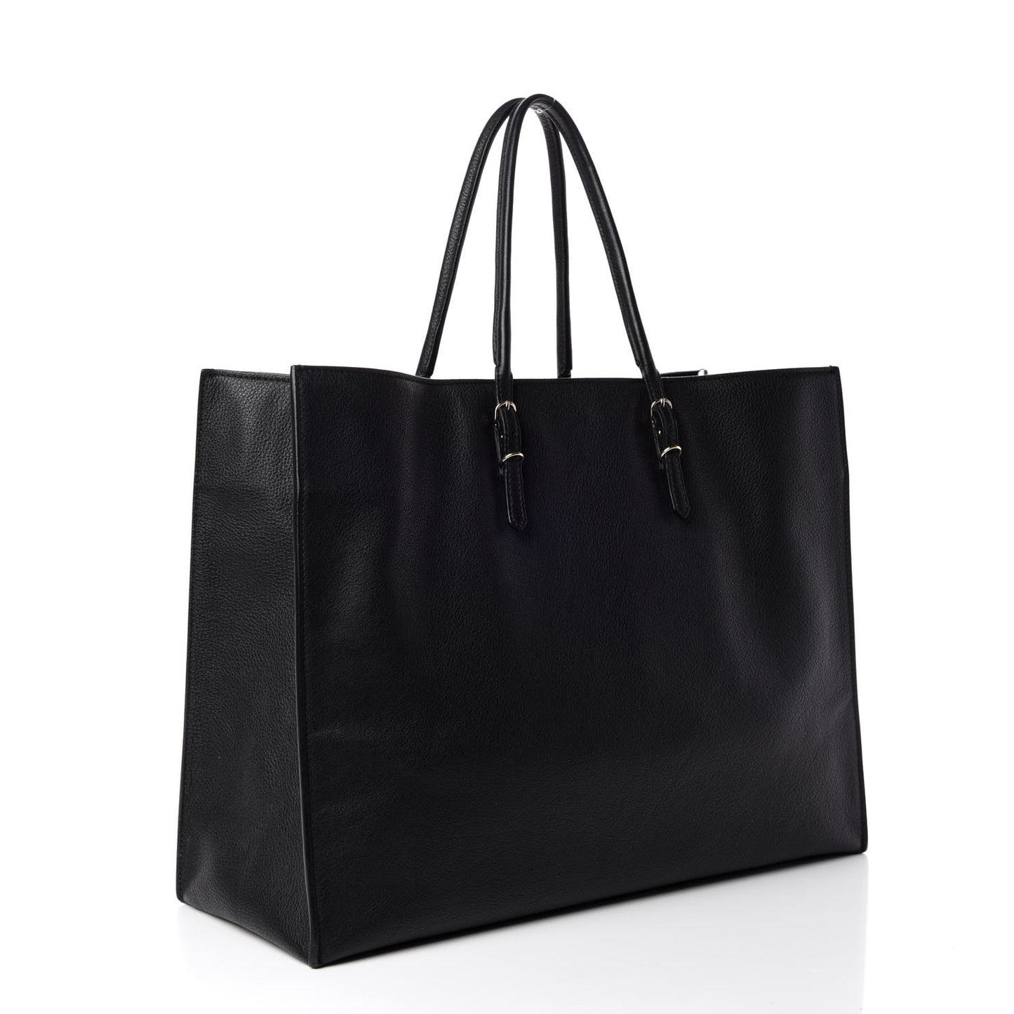 Grained Calfskin Gold Metallic Edge Hardware Papier A4 Tote Black