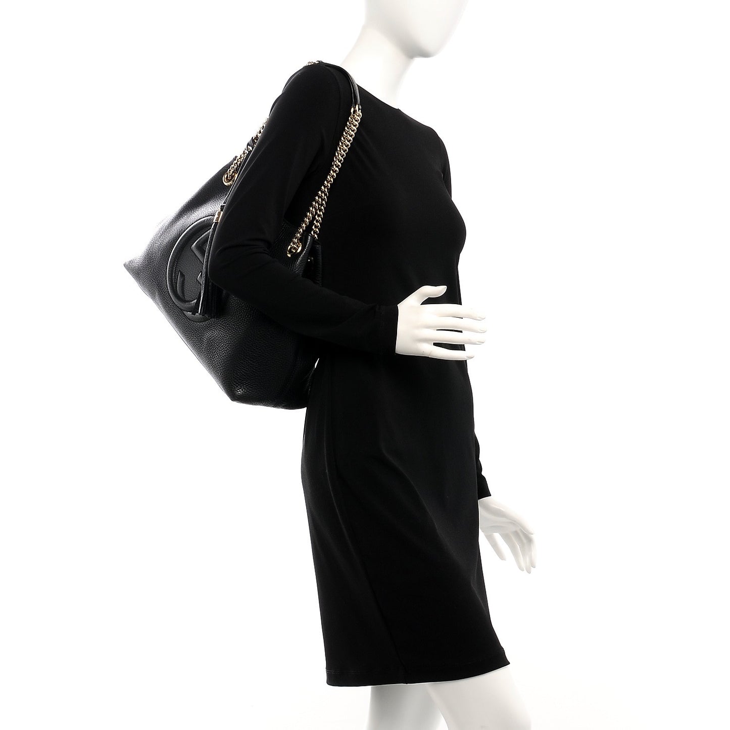 Pebbled Calfskin Medium Soho Chain Shoulder Bag Black